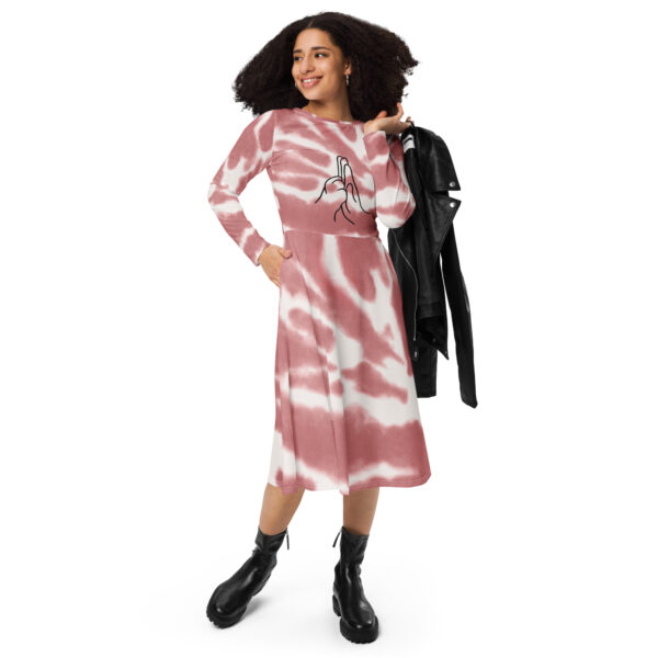 Langärmliges Midikleid mit Allover-Druck High Five