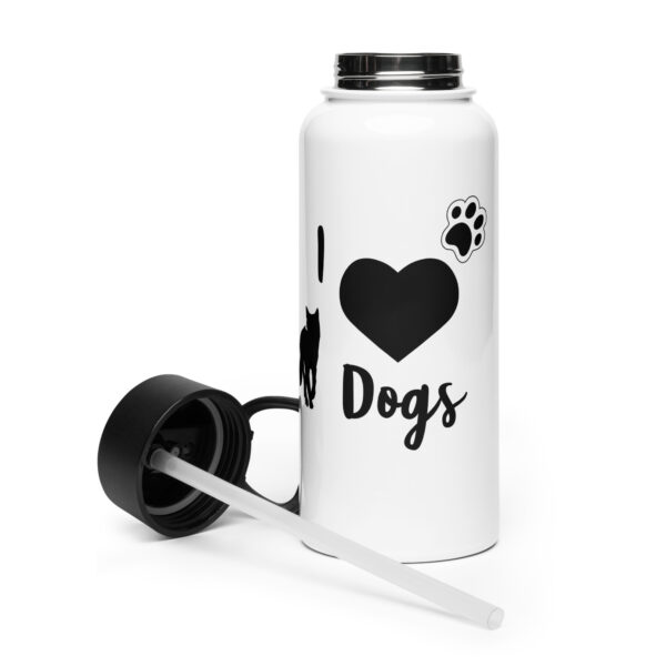 Edelstahl Trinkflasche mit Strohhalm I love dogs
