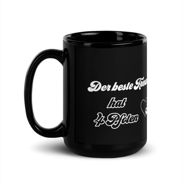 Schwarze glänzende Tasse “Der beste Freund hat 4 Pfoten”